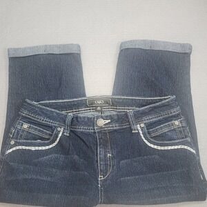 Cato Denim Capri Jeans Embellished Pockets Cuffed Hem Womens Size 12P